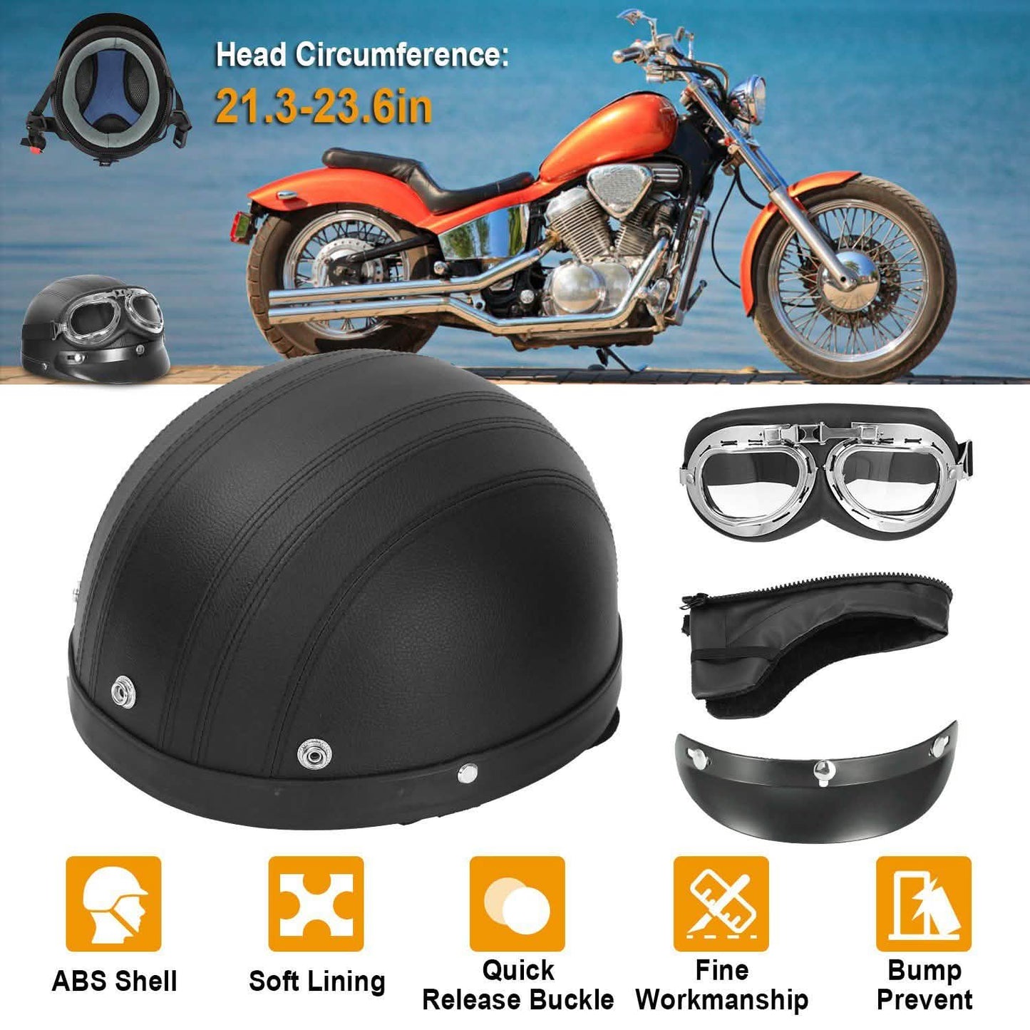 Half Motorcycle Helmet with Pilot Goggles