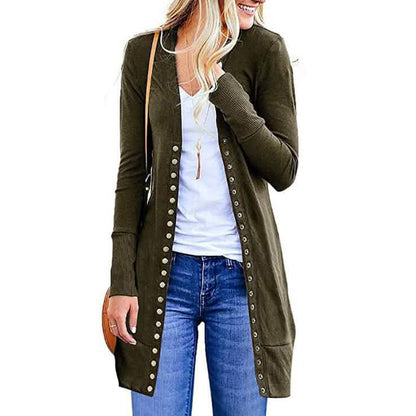 Halife Women's Long Sleeve Snap Button Down Knit Ribbed Neckline Cardigan Sweater