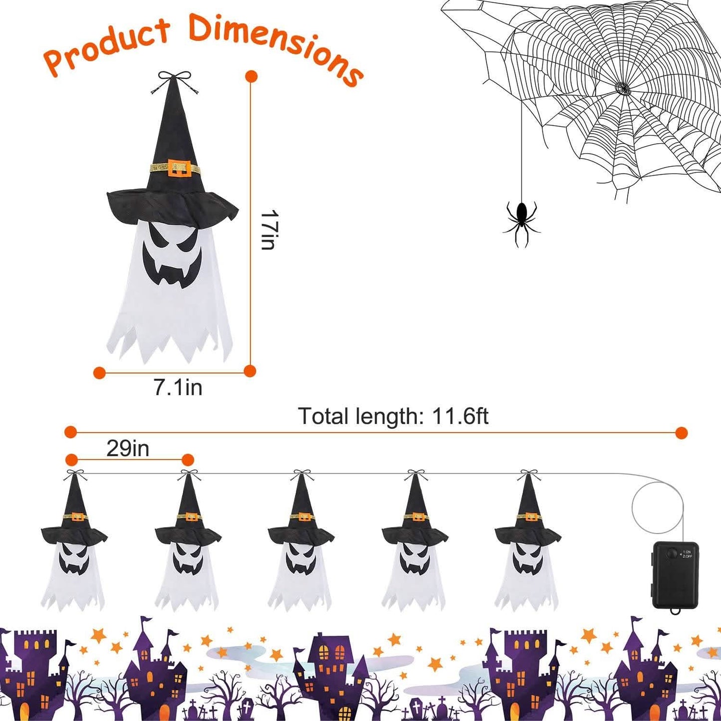 Halloween Ghost Witch Hat Hanging Light Lantern
