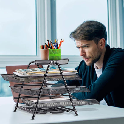 Halter 3 Tier Mesh Desktop Organizer with Sliding Paper Trays