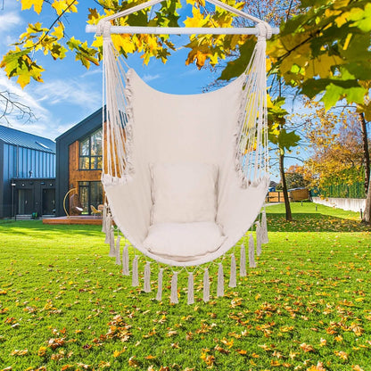 Hammock Chair Swing Seat with Detachable Metal Support Bar and 2 Seat Cushions