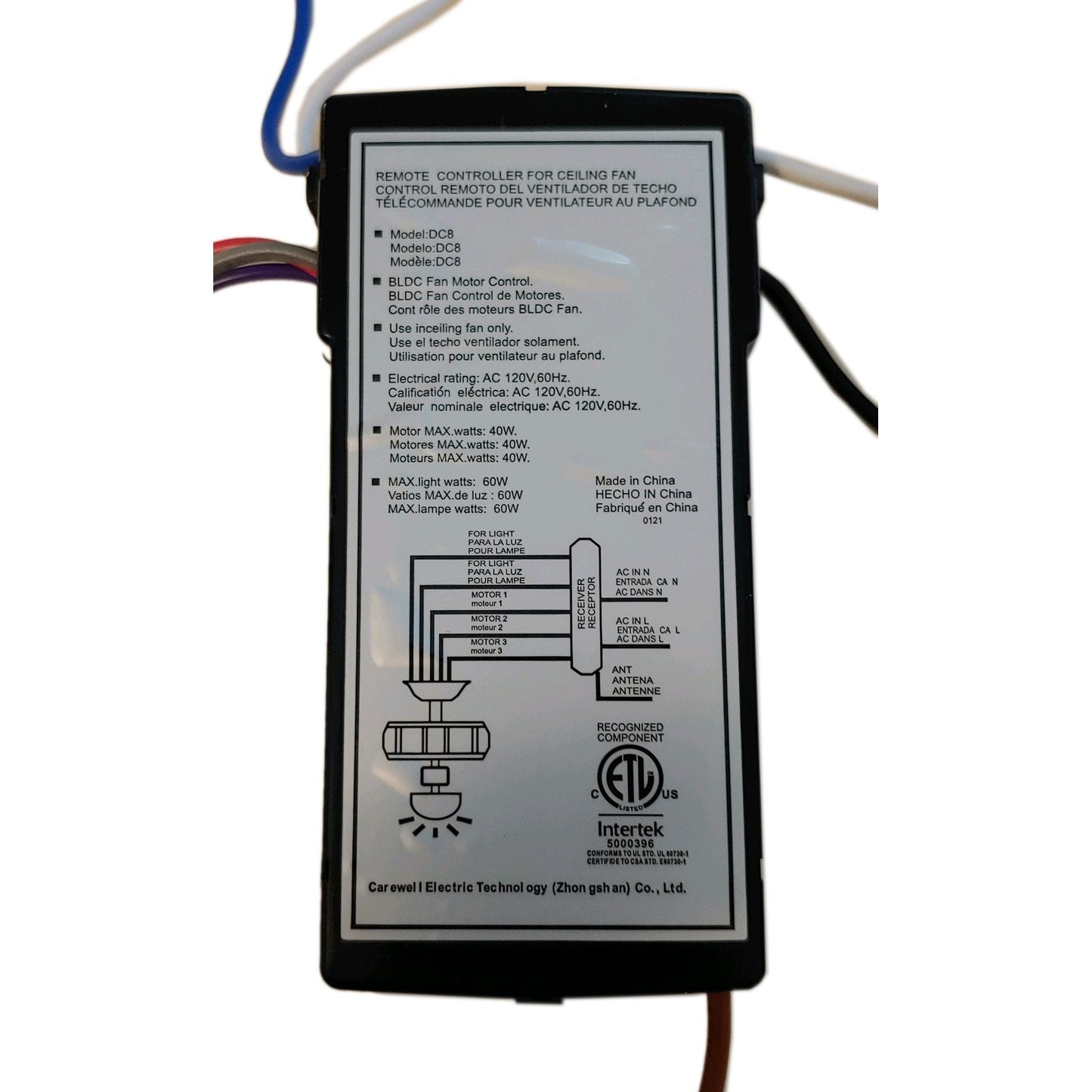 Substitute for Hampton Bay DC8-96SG8-L 6 Speed For Monte Carlo DC Ceiling Fan Receiver [DC8-96SG8]
