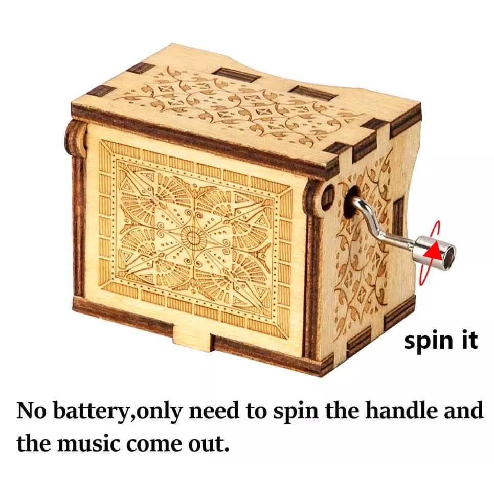 Hand Crank Vintage Wood Carved Sunshine Musical Box