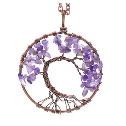 Handmade Genuine Gemstone Chakra Tree of Life Pendant Necklace