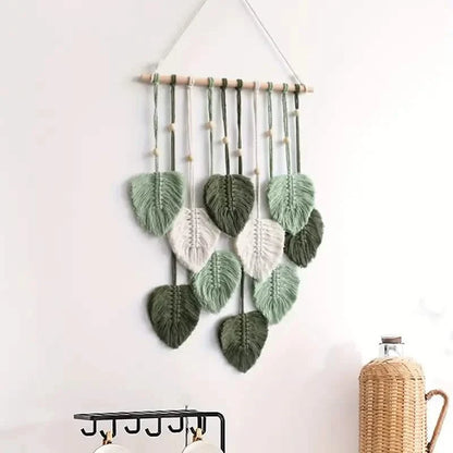 Handwoven Cotton Rope Leaf Tapestry
