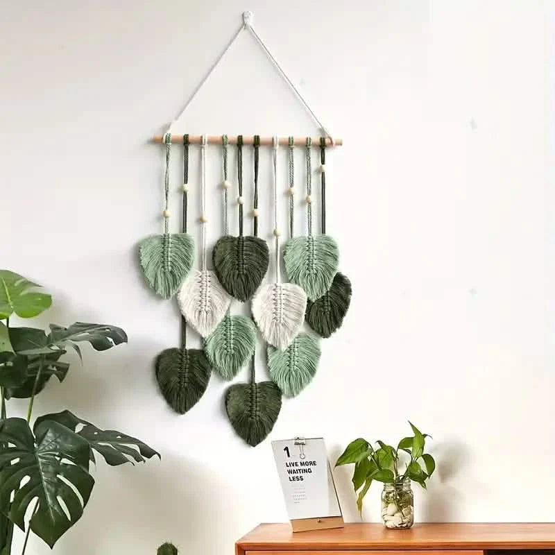 Handwoven Cotton Rope Leaf Tapestry