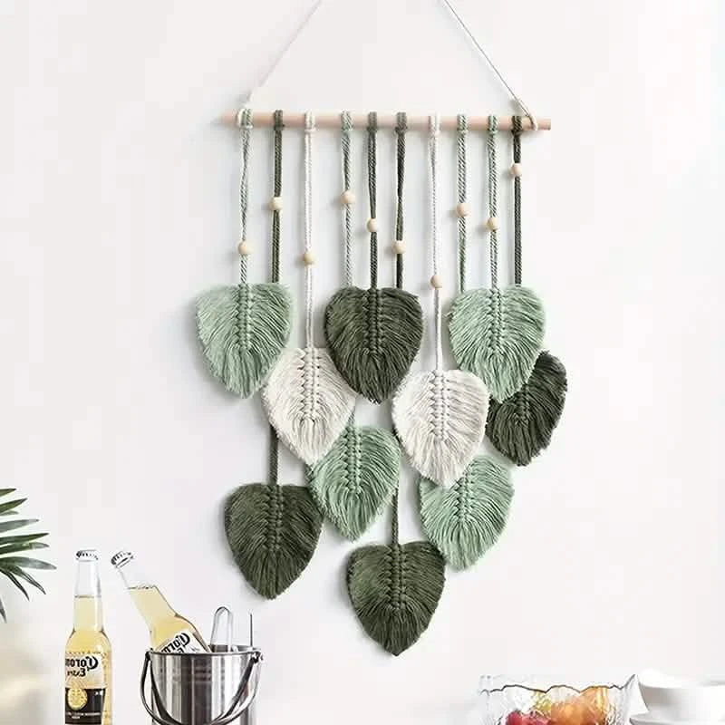 Handwoven Cotton Rope Leaf Tapestry