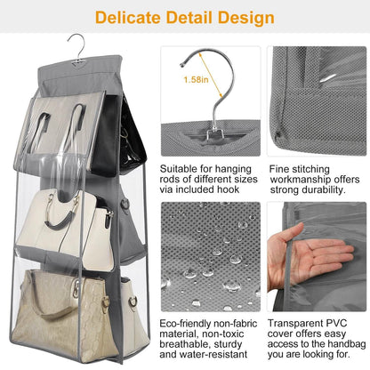 Hanging HandBag Organizer with 6 Pockets Closet Purse Storage