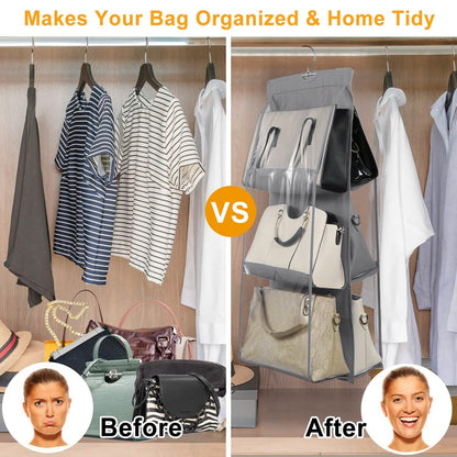Hanging HandBag Organizer with 6 Pockets Closet Purse Storage