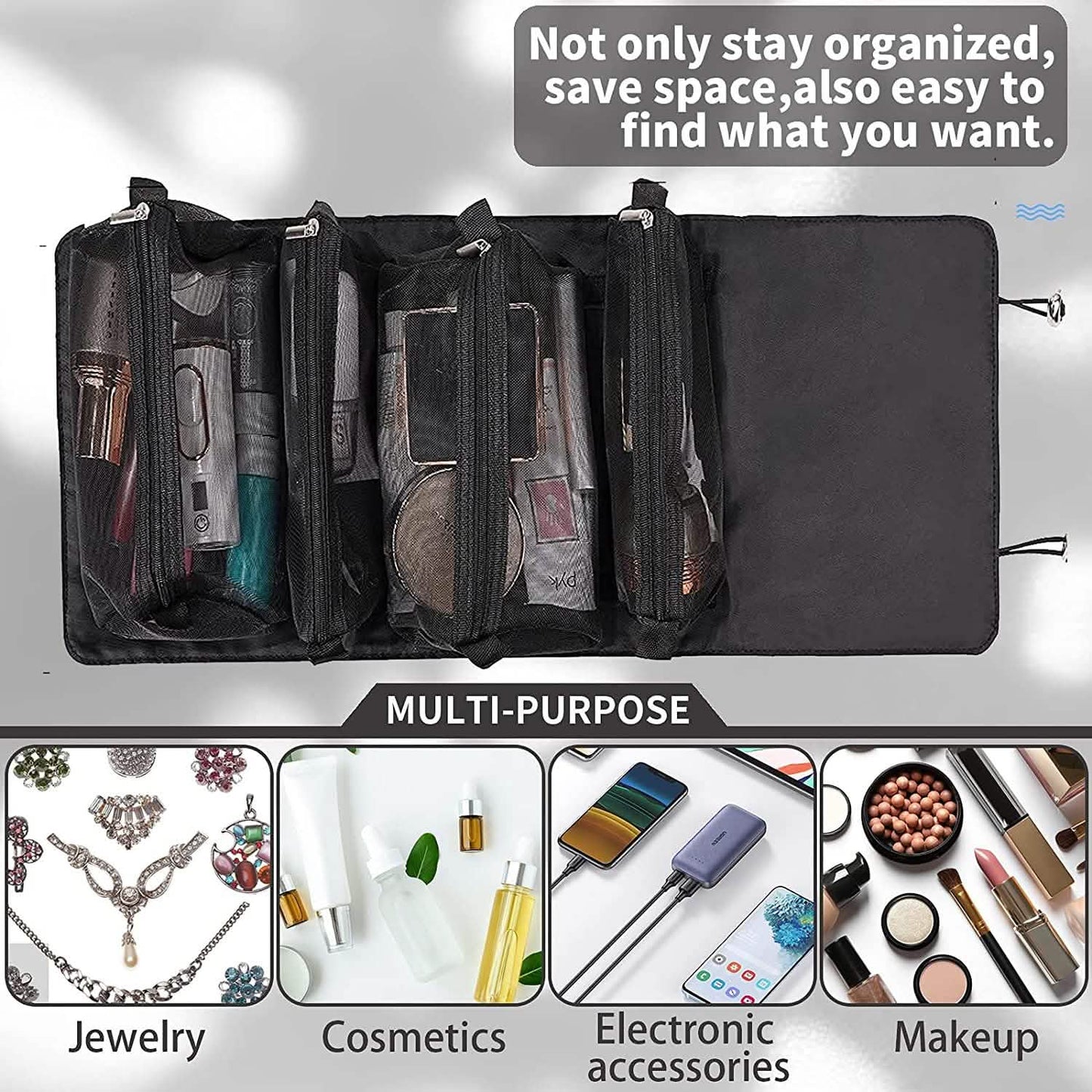 Hanging Roll-Up Makeup Bag