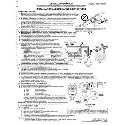 Substitute for Harbor Breeze RCE-103LW Ceiling Fan Remote Control [FAN35T-UC7067FMRX-KIT]