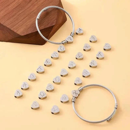 Heart Cable Initial Bracelet Hypoallergenic and Adjustable