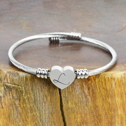 Heart Cable Initial Bracelet Hypoallergenic and Adjustable