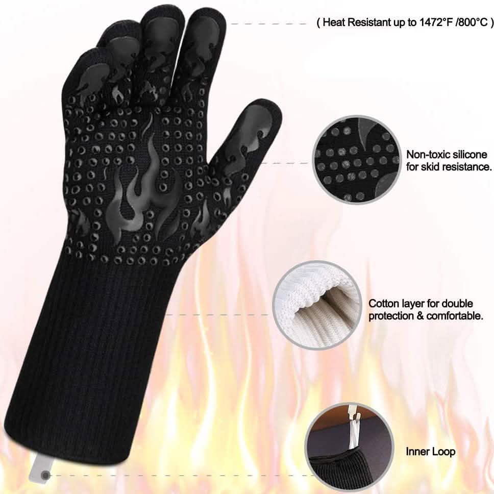 Heat Resistant Grilling Long Silicone Non-Slip Gloves
