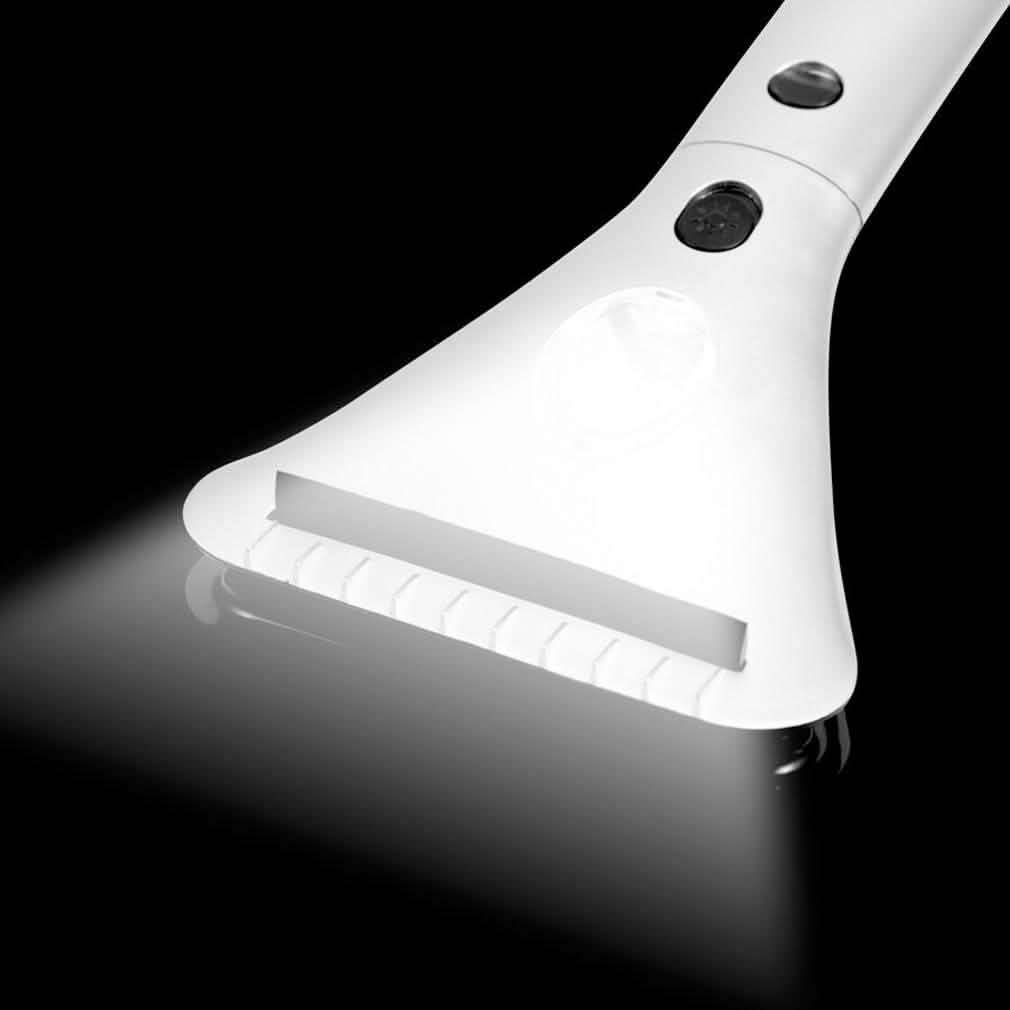 Heated Ice Scraper with Built-In Wide-Beam LED Light