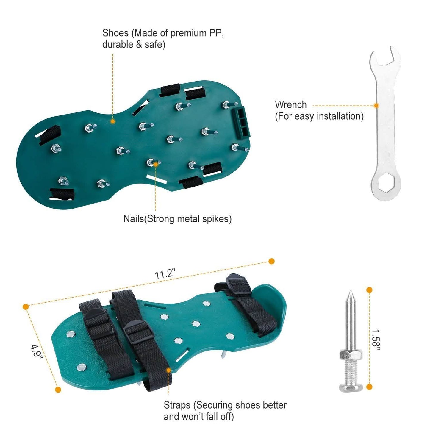 Heavy Duty Lawn Aerator Shoes with Adjustable Straps