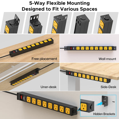 CRST 8-Outlet Mountable Metal Power Strip | 4-Way Bracket Mount, 2100J