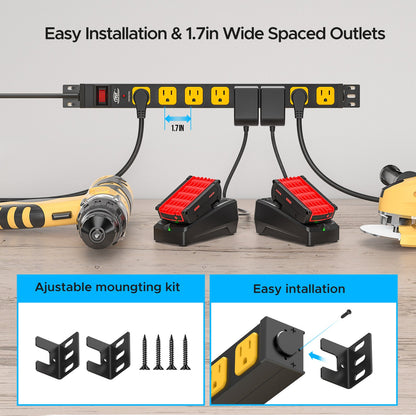 CRST 8-Outlet Mountable Metal Power Strip | 4-Way Bracket Mount, 2100J