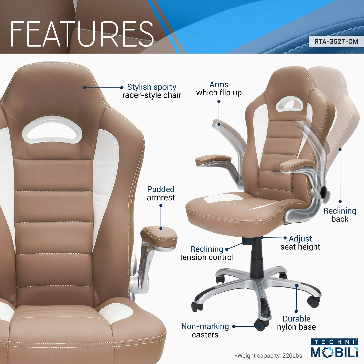 High Back Executive Sport Race Office Chair With Flip-up Arms