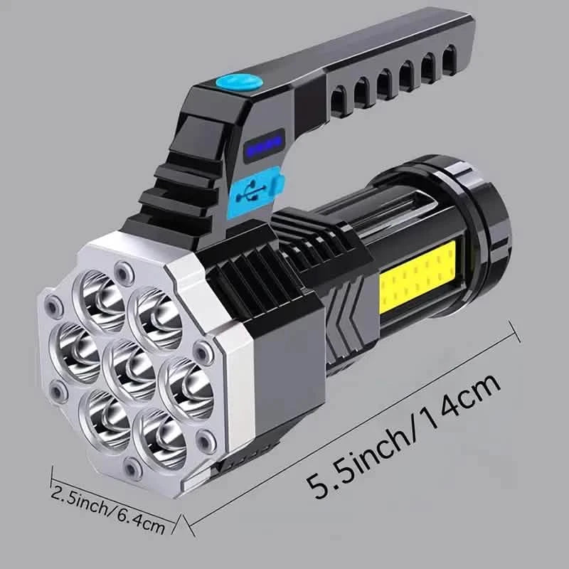 COB 7 LED Handheld Flashlight - Rechargeable, Portable, and Water-Resistant with USB Charging