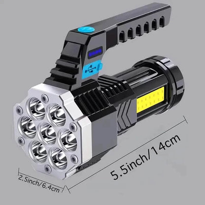 COB 7 LED Handheld Flashlight - Rechargeable, Portable, and Water-Resistant with USB Charging