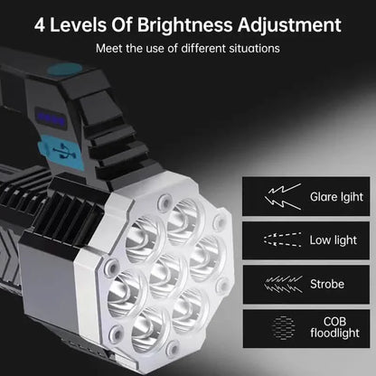 COB 7 LED Handheld Flashlight - Rechargeable, Portable, and Water-Resistant with USB Charging