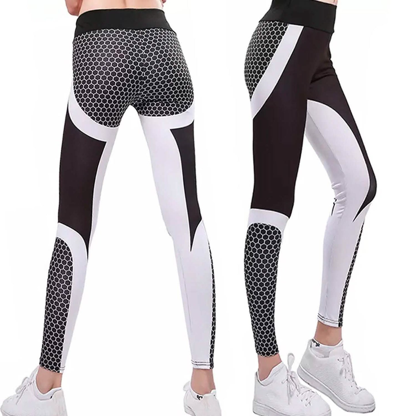 High-Waisted Honeycomb Design Ruched Workouts Fitness Yoga Gym Leggings Pants