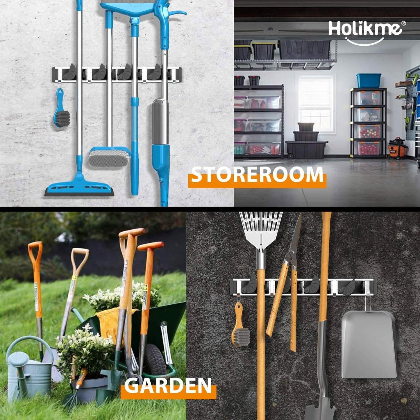 Holikme Mop Broom Holder Wall Mount Metal Pantry Organization