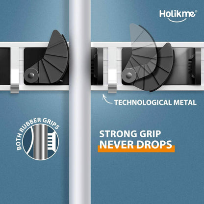 Holikme Mop Broom Holder Wall Mount Metal Pantry Organization
