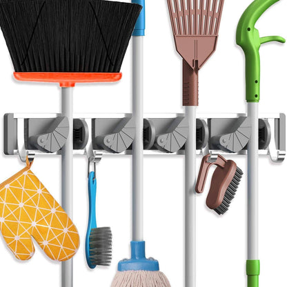 Holikme Mop Broom Holder Wall Mount Metal Pantry Organization