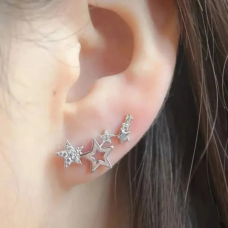Hollow Star Earrings Zinc Alloy with Rhinestone Accents