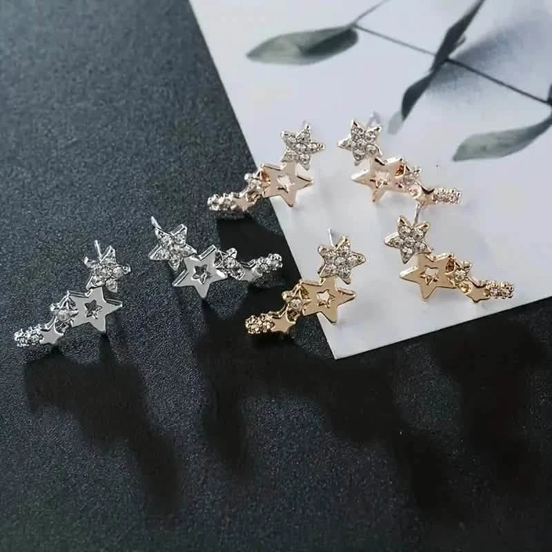 Hollow Star Earrings Zinc Alloy with Rhinestone Accents