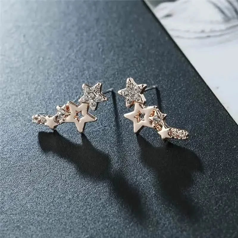 Hollow Star Earrings Zinc Alloy with Rhinestone Accents