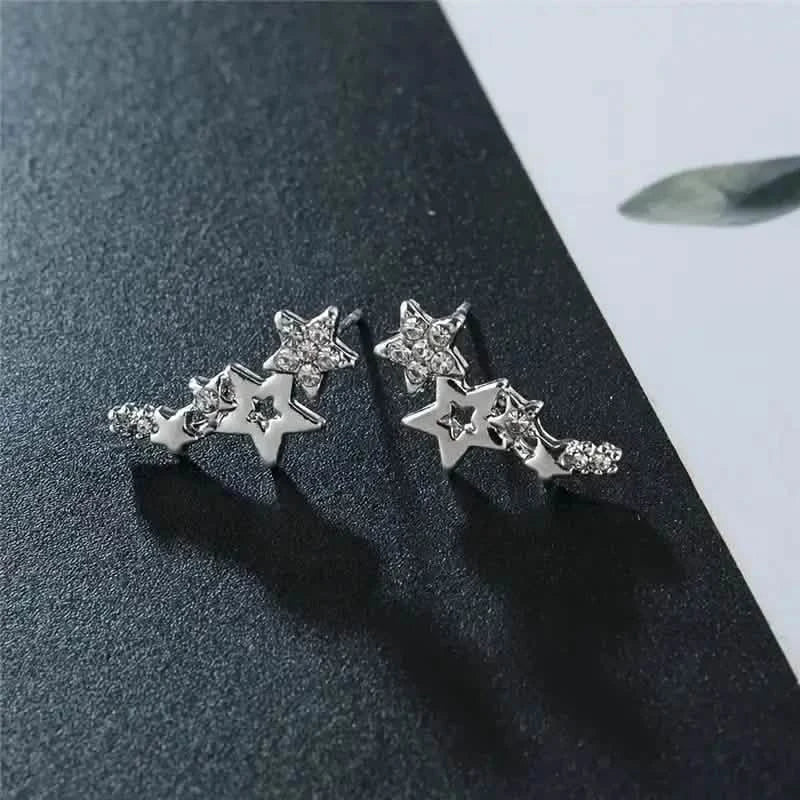 Hollow Star Earrings Zinc Alloy with Rhinestone Accents