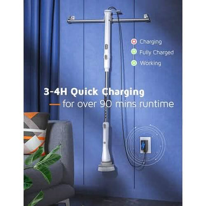 Homitt Cordless Electric Spin Scrubber with 4 Brush Heads & Extension Arm