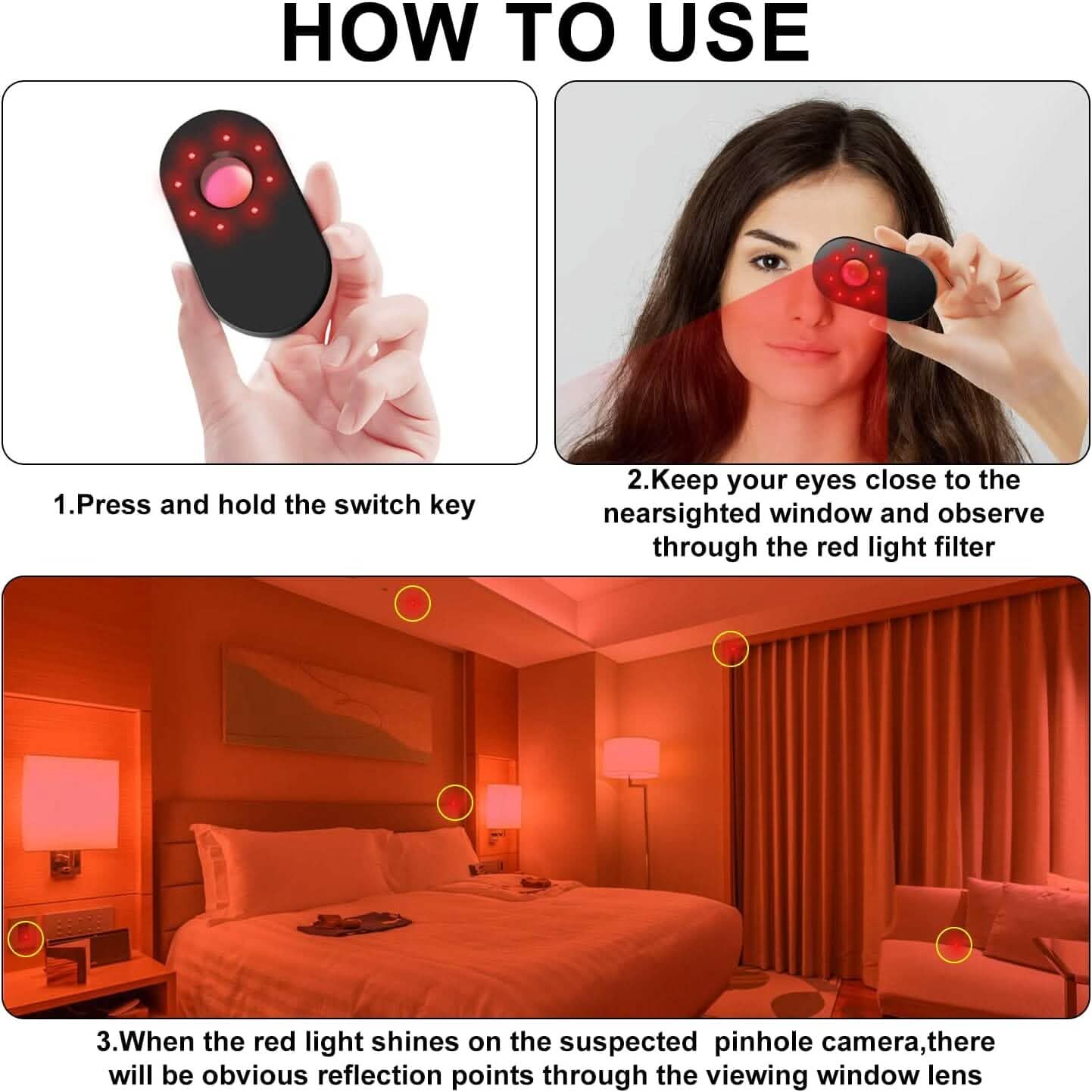 Hotel Hidden Camera Detector Finder, Infrared Detector, Travel Mini Portable Anti-Peeping Anti-Monitoring Camera Scanner