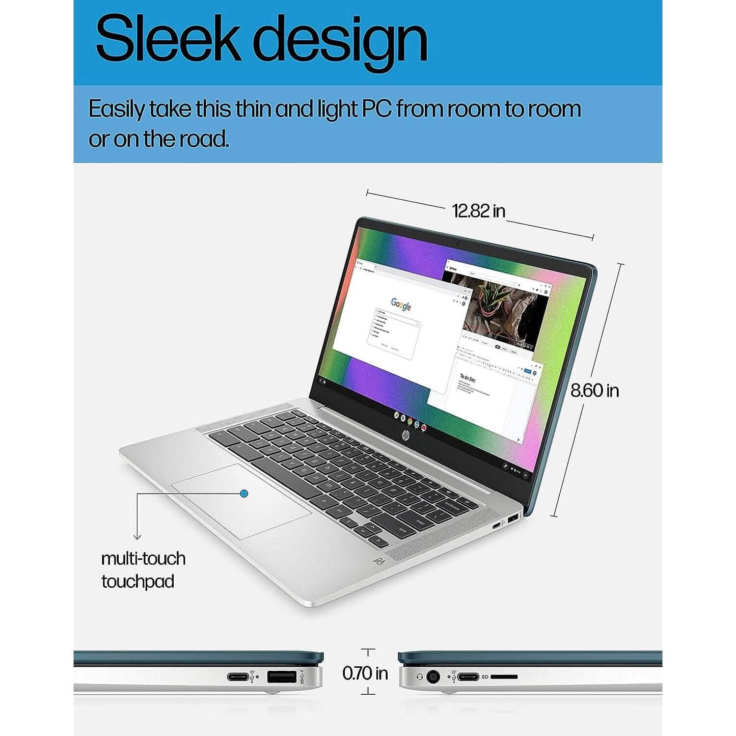HP 14a-na0220nr, 14" HD Chromebook Intel Celeron N4120, 4GB RAM, 64GB eMMC (Refurbished)