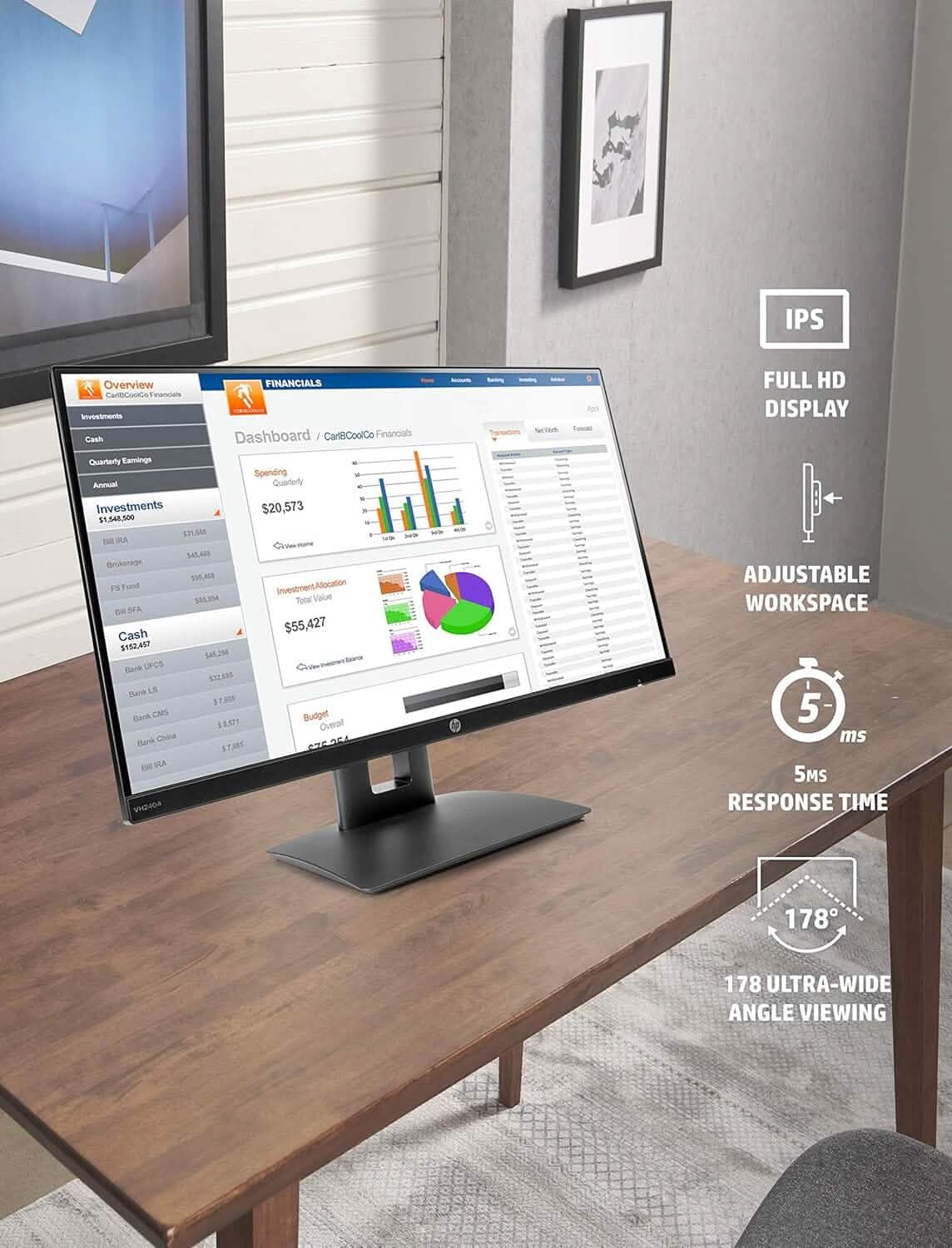 HP 23.8” VH240a IPS FHD LED Monitor HDMI VGA Speakers (Refurbished)