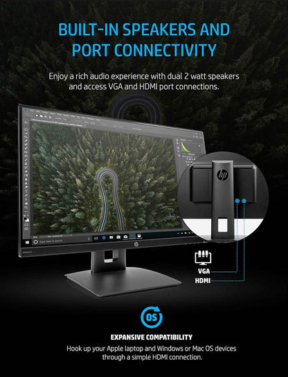 HP 23.8” VH240a IPS FHD LED Monitor HDMI VGA Speakers (Refurbished)