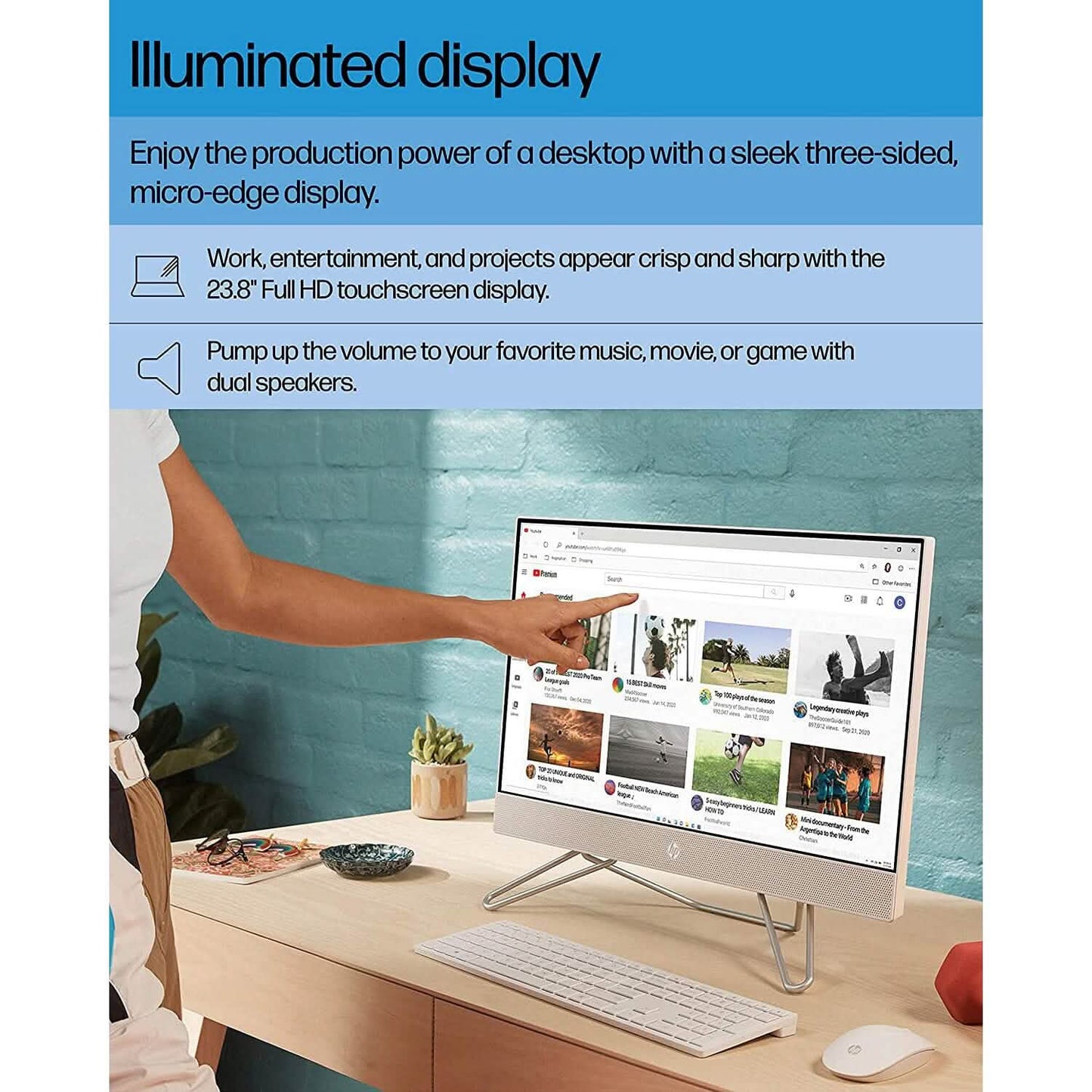 HP All-in-One Bundle PC, 23.8" FHD Touchscreen Display, Intel Core i5-1235U 8GB RAM 512GB SSD (Refurbished)