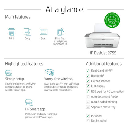 HP DeskJet 2755 All-in-One Inkjet Printer Scanner and Copier (Refurbished)