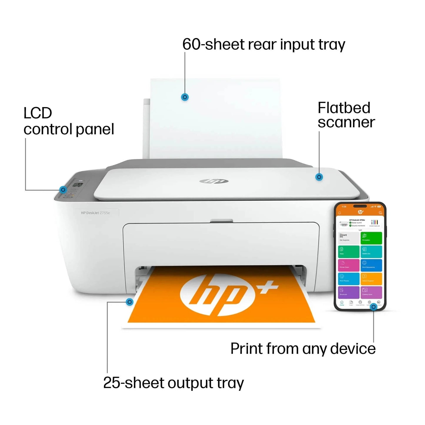 HP DeskJet 2755e All-in-One Inkjet Printer Color Mobile Print Copy Scan (Refurbished)