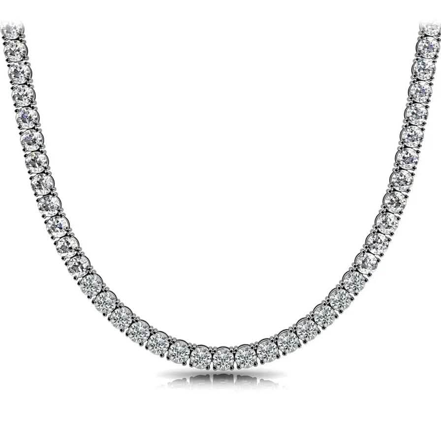 Huge 23 Ct TW Round Cut Natural Diamond Tennis Necklace 14K White Gold 18"