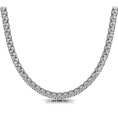 Huge 23 Ct TW Round Cut Natural Diamond Tennis Necklace 14K White Gold 18"