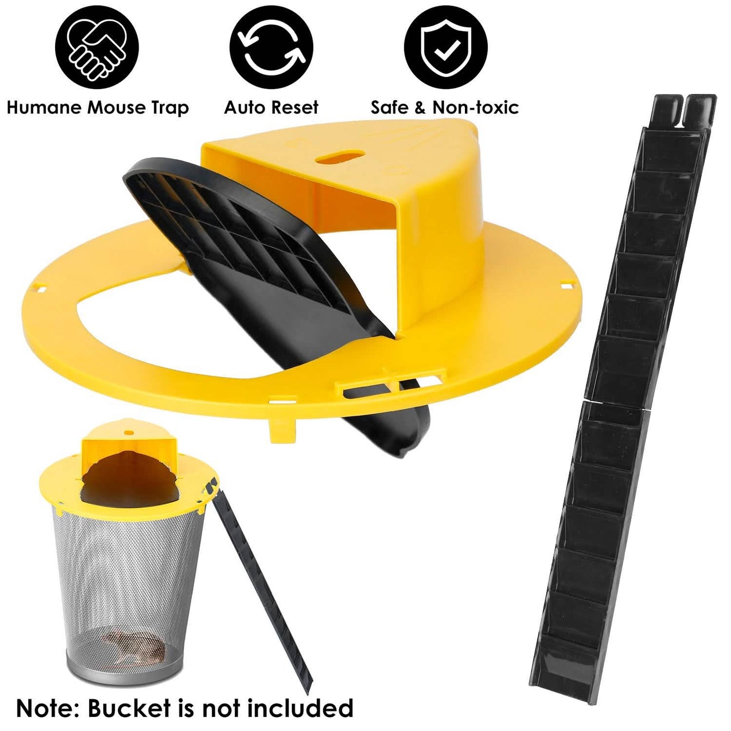 Humane Bucket Lid Mouse Trap with Ladder Auto Reset