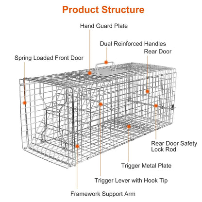 Humane Catch Release Live Animal Collapsible Galvanized Wire Trap Cage