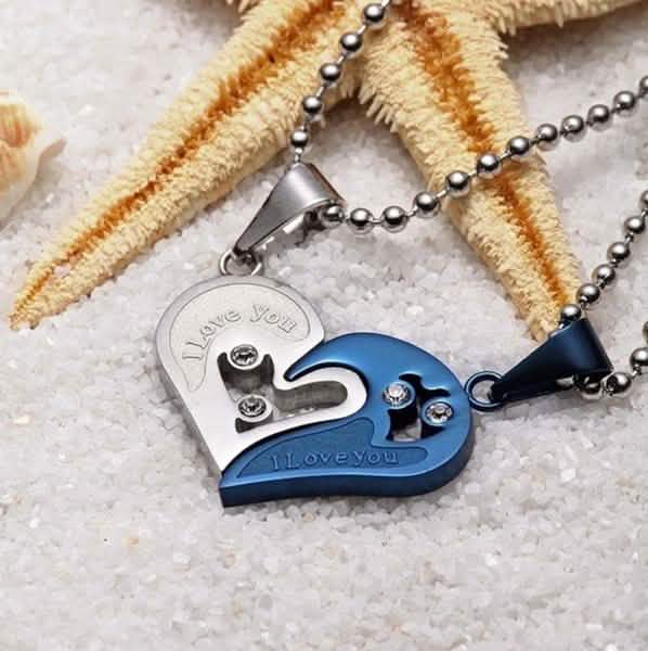 I Love You for Couple Iron Chain Black Heart Love Necklace