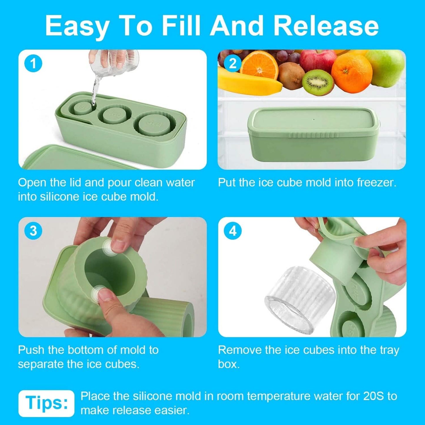 Ice Cube Tray Fit For 20oz/30oz/40oz Stanley Cup Easy Release Silicone Hallow Cylinder