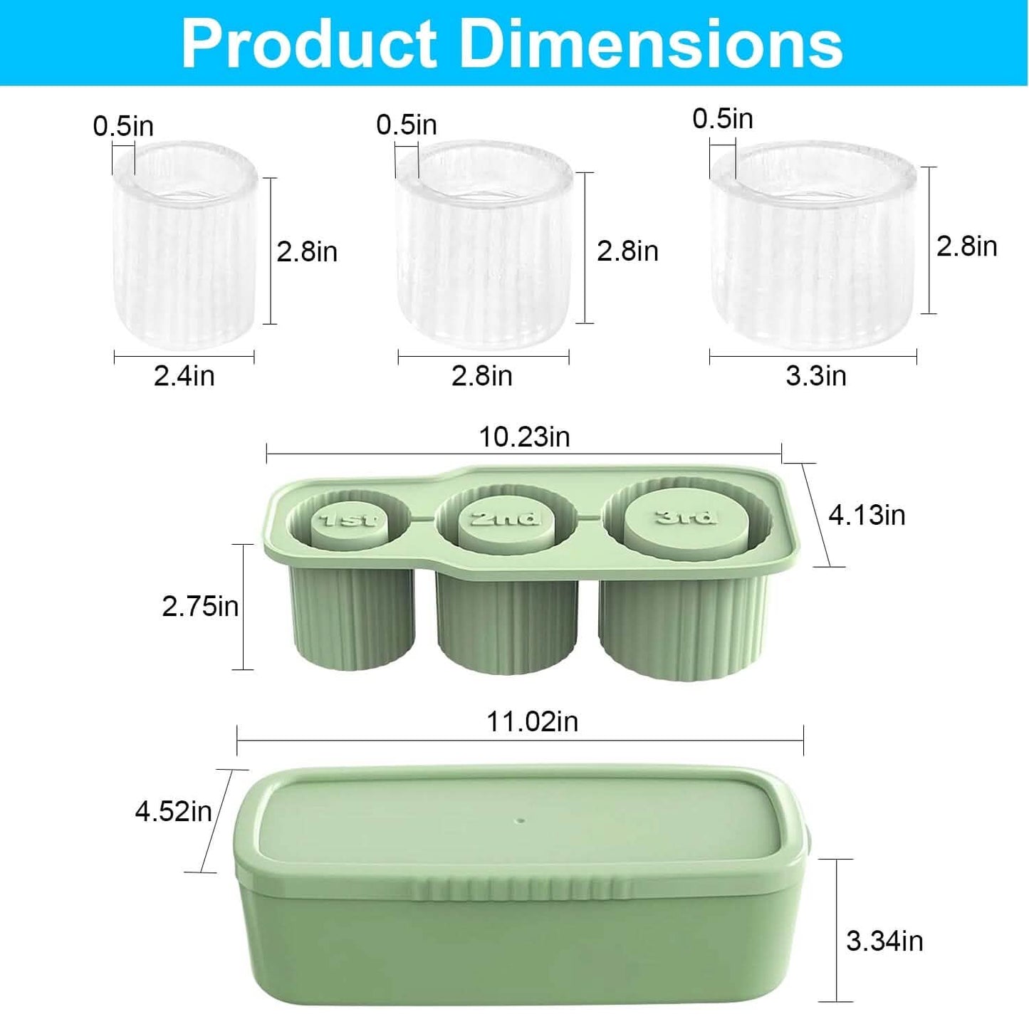 Ice Cube Tray Fit For 20oz/30oz/40oz Stanley Cup Easy Release Silicone Hallow Cylinder