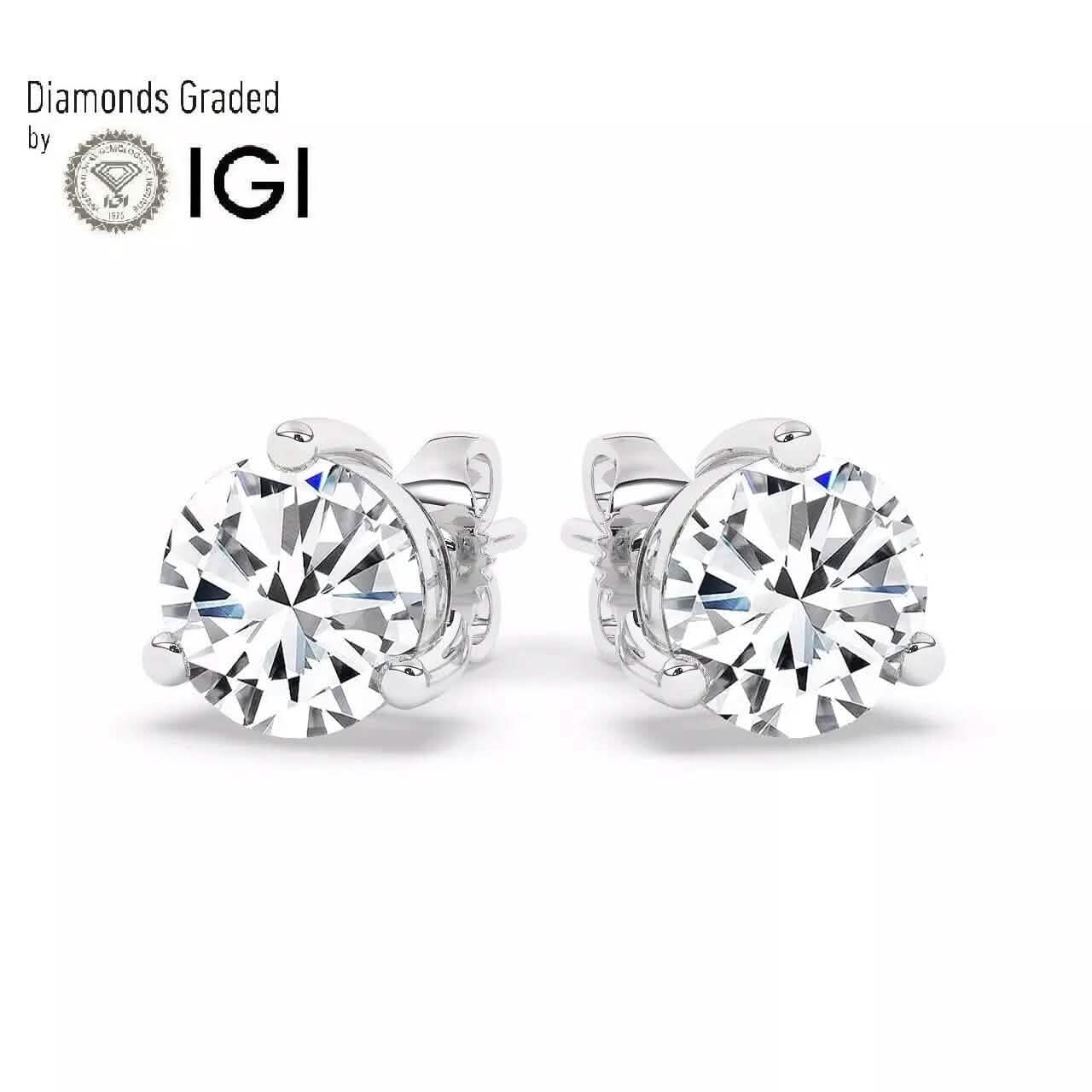 IGI, F/VS1, 3 CT Solitaire Lab-Grown Round Diamond Studs Earring 950 Platinum
